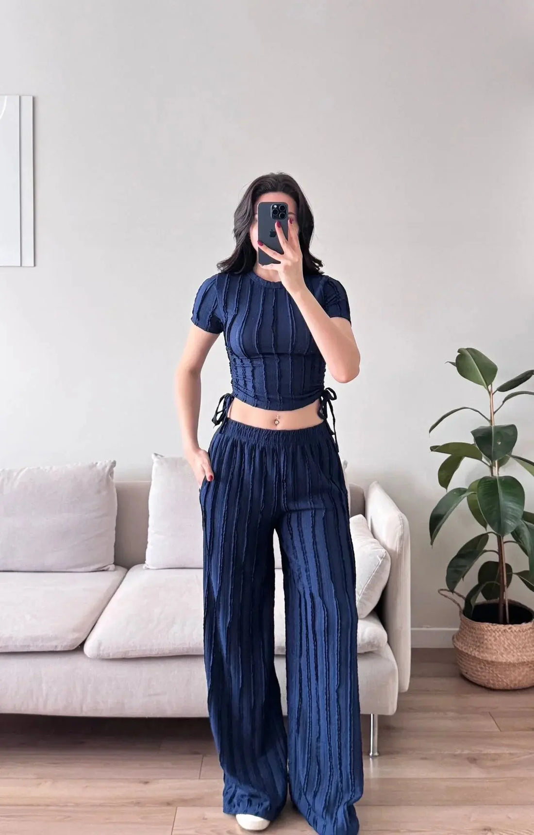 Ensemble plissé top crop et pantalon large